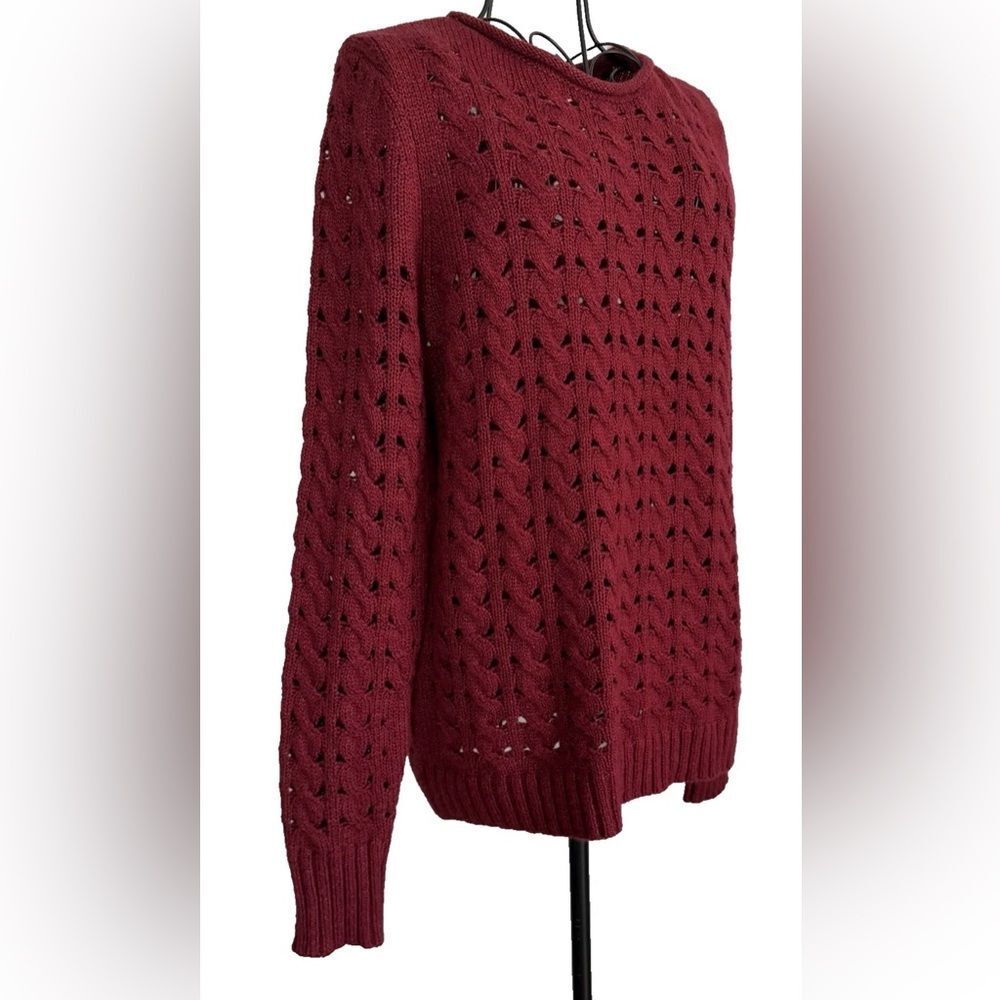 Christopher & Banks Open Knit Sweater Womens Medium Pullover Red Boho Burgundy